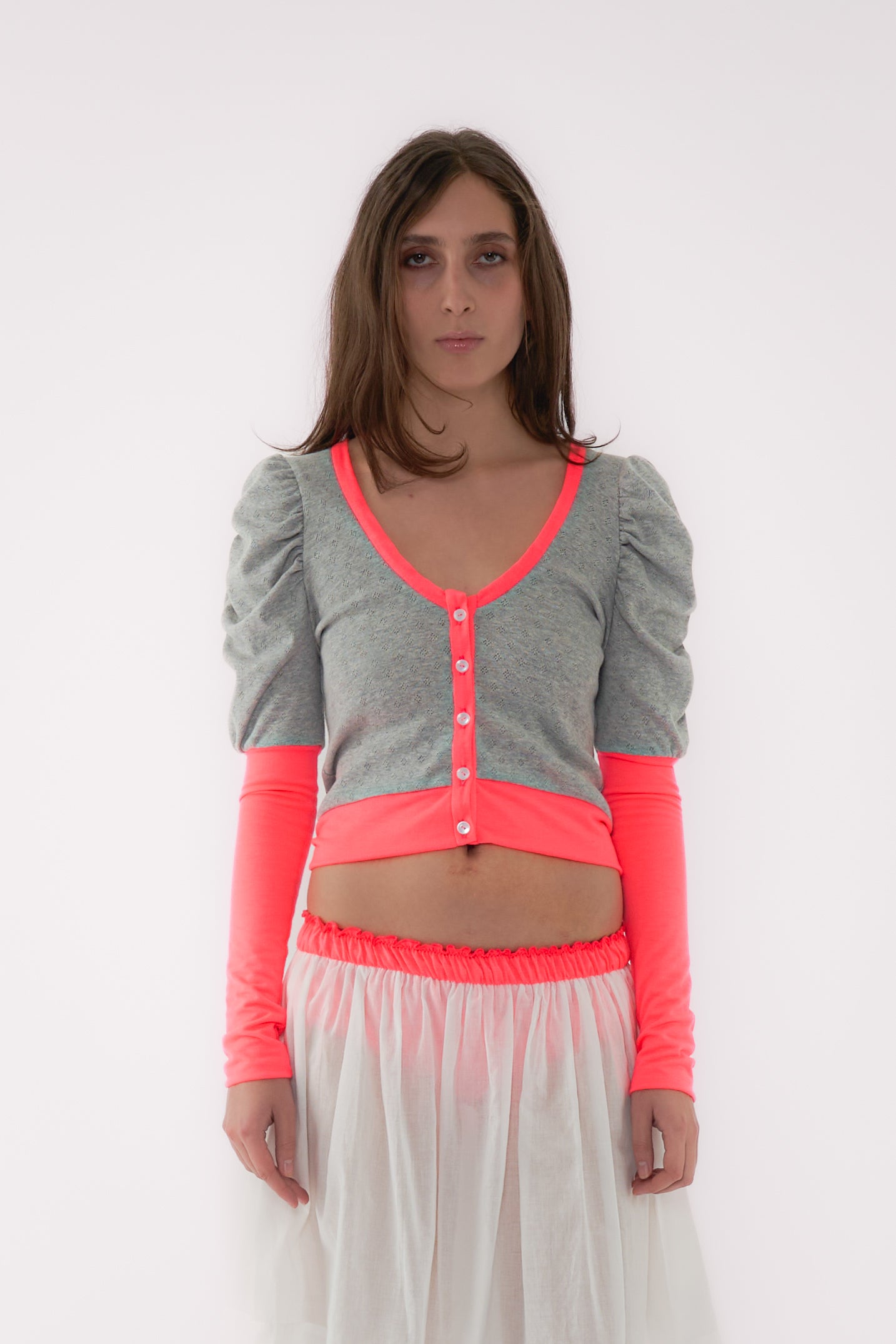 Candy Cardigan - Grey/Flo Pink