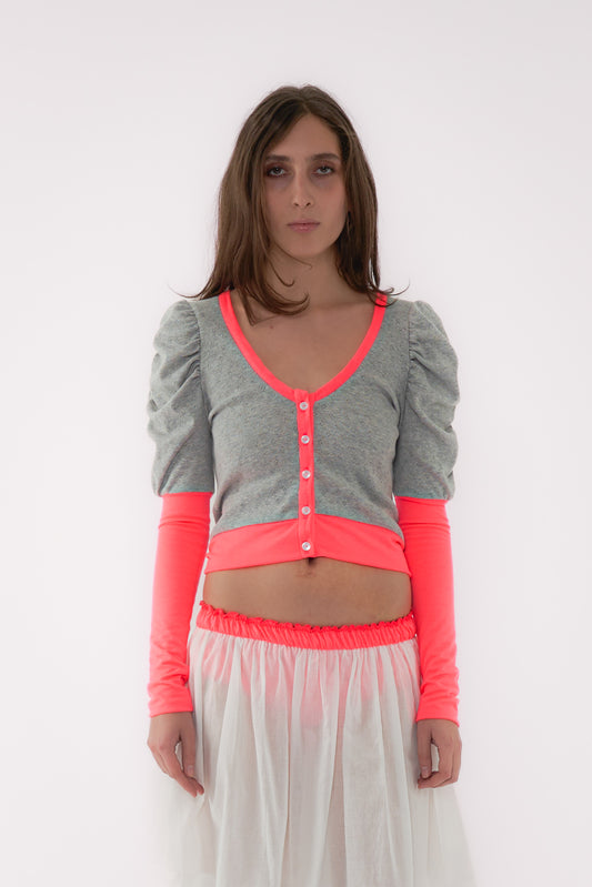 Candy Cardigan - Grey/Flo Pink