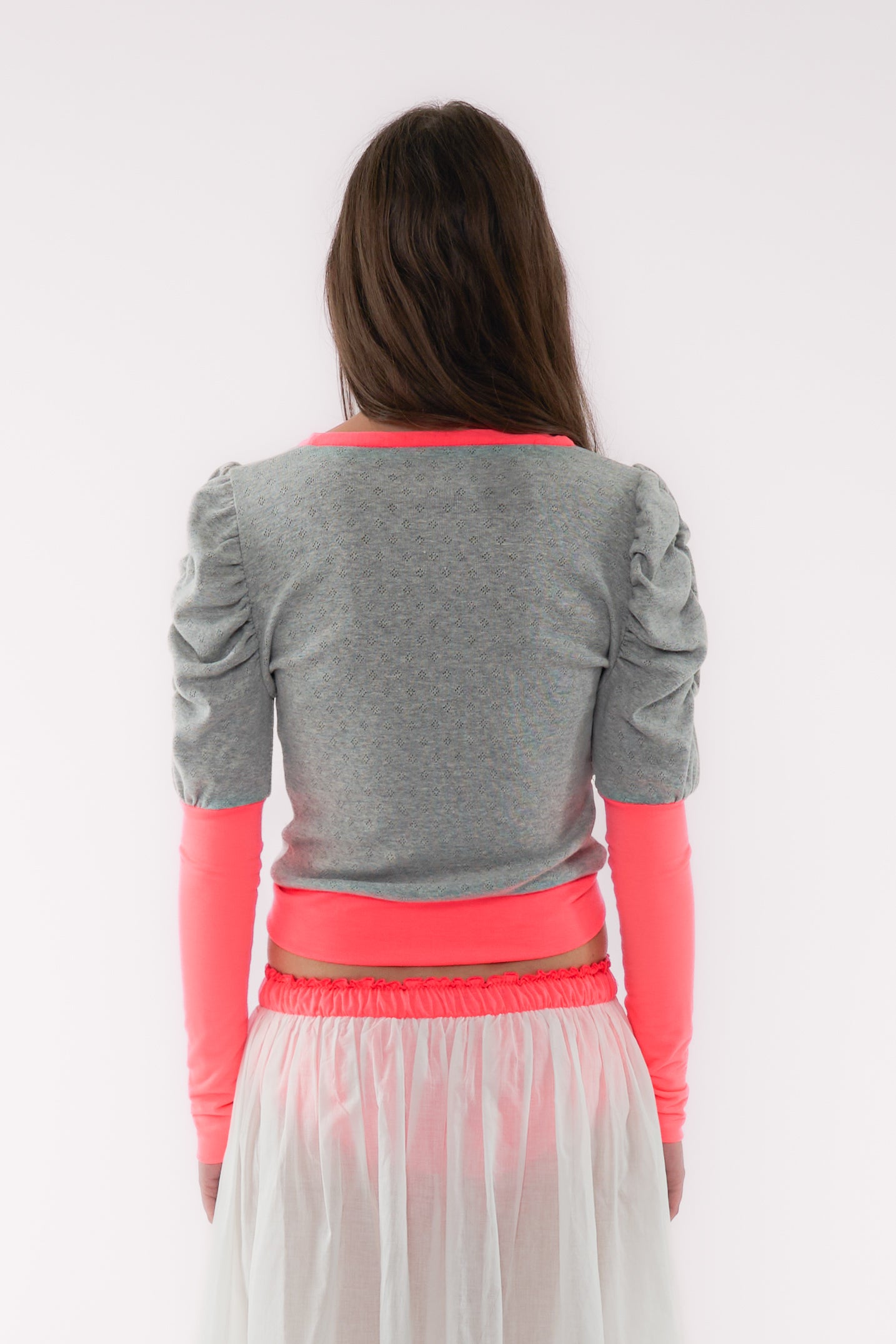 Candy Cardigan - Grey/Flo Pink